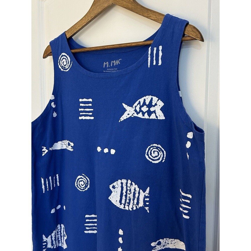 M. Mac Women’s Sleeveless Tank Large Blue Fish Print Coastal Resort Beach Top - Picture 3 of 10